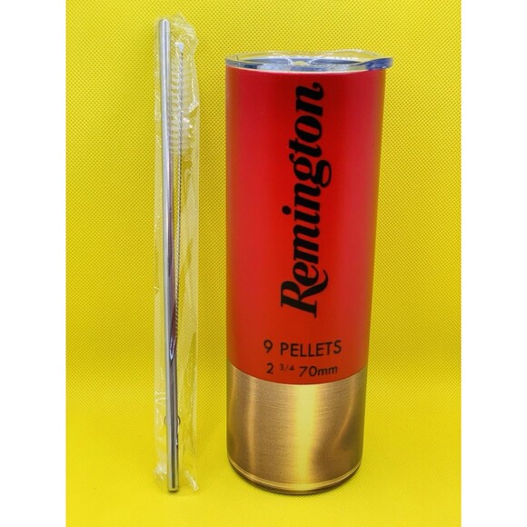 Remington Red Shotgun Shell Stainless Steel Tumbler 20oz Lid Straw & Brush New - Picture 2 of 4